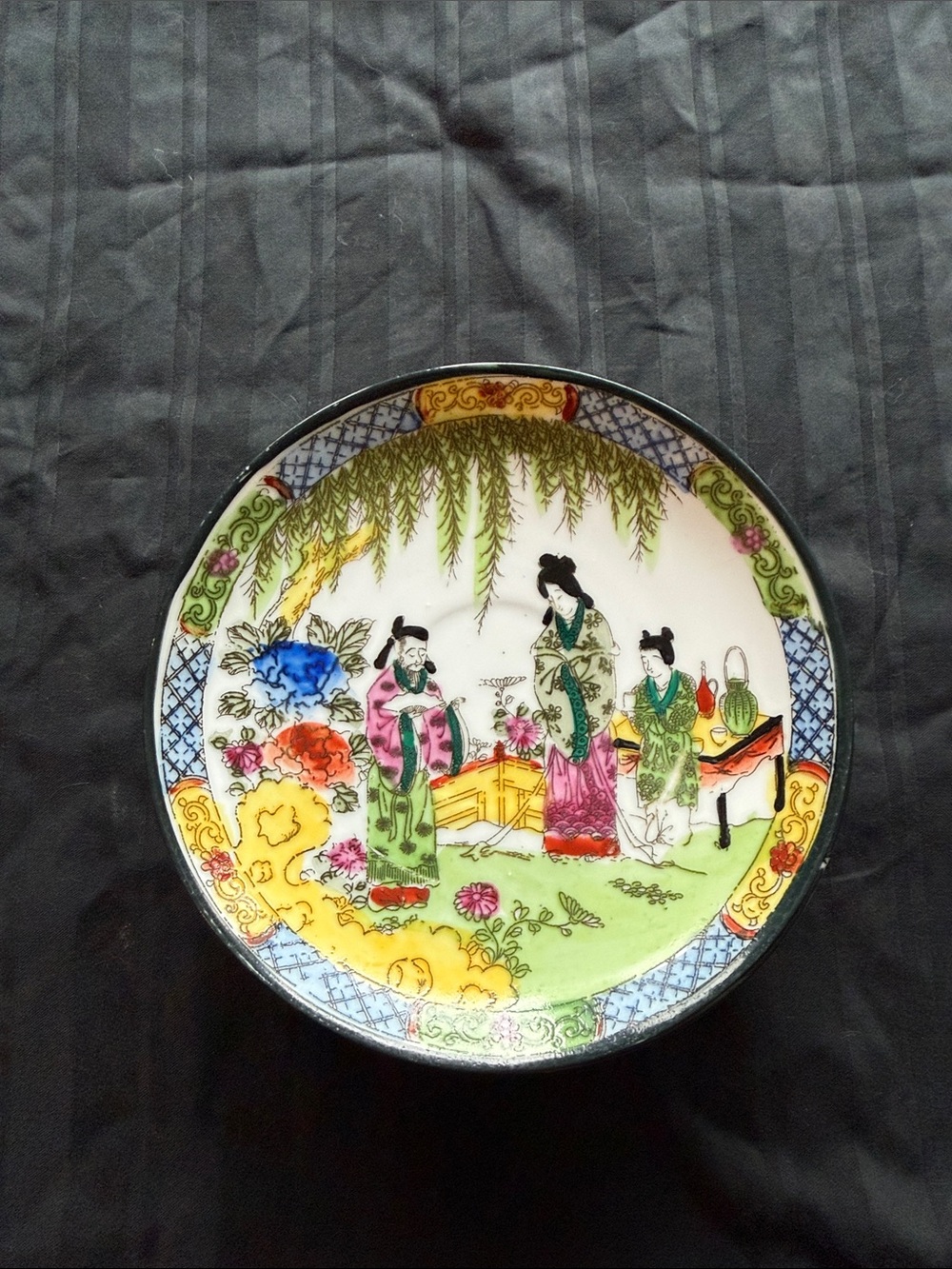 Set of 4 Decorative Chinese Porcelain Saucers.